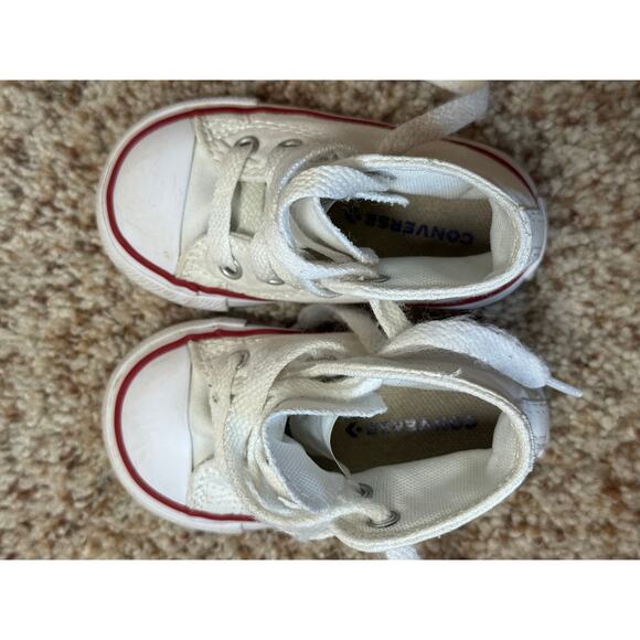 Converse All Star Red & White Kids/toddler/baby sneakers/shoes, High Tops; 4 - Picture 8 of 9
